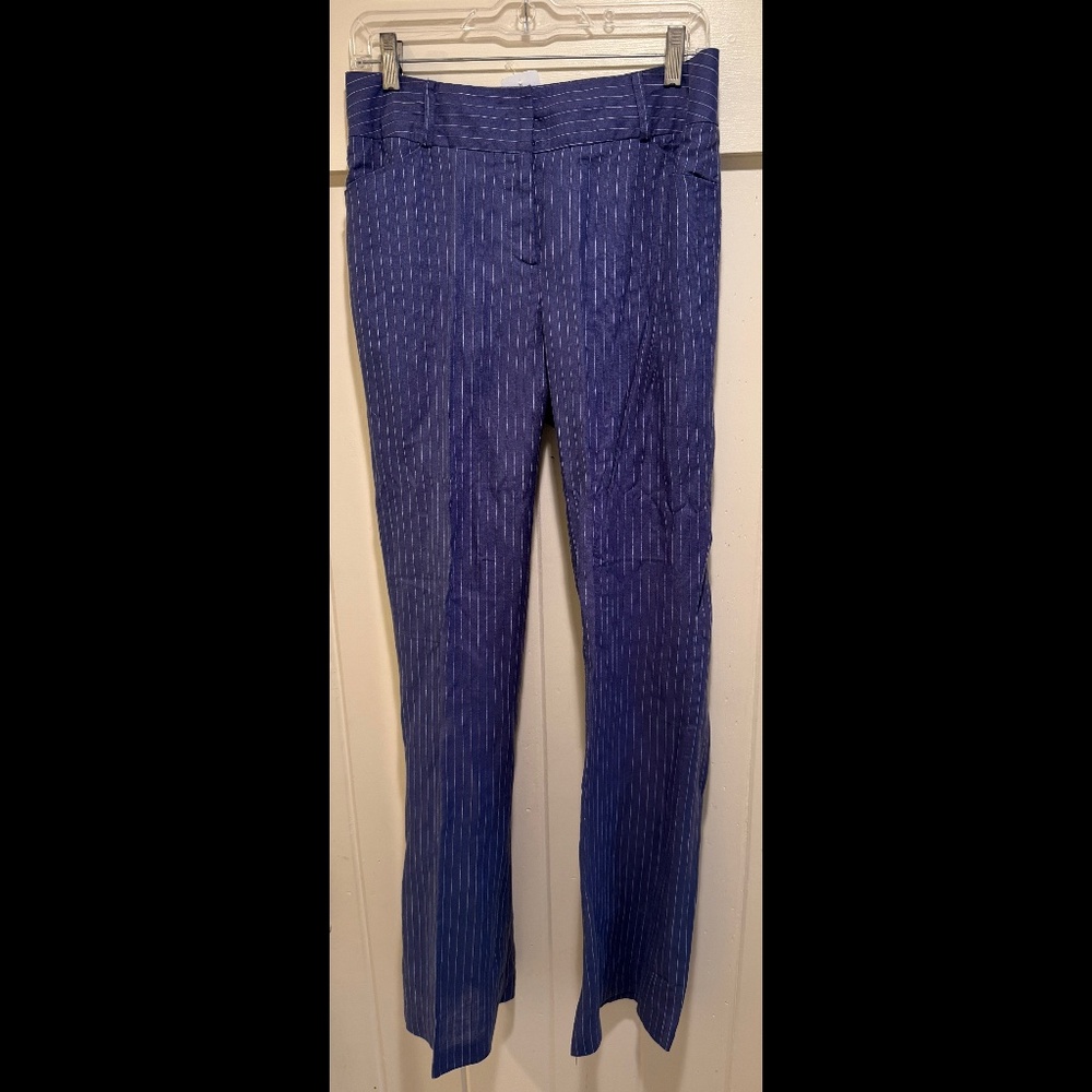 J MCLAUGHLIN Striped Blue/White 100% Linen Trousers, Size 6, NWT